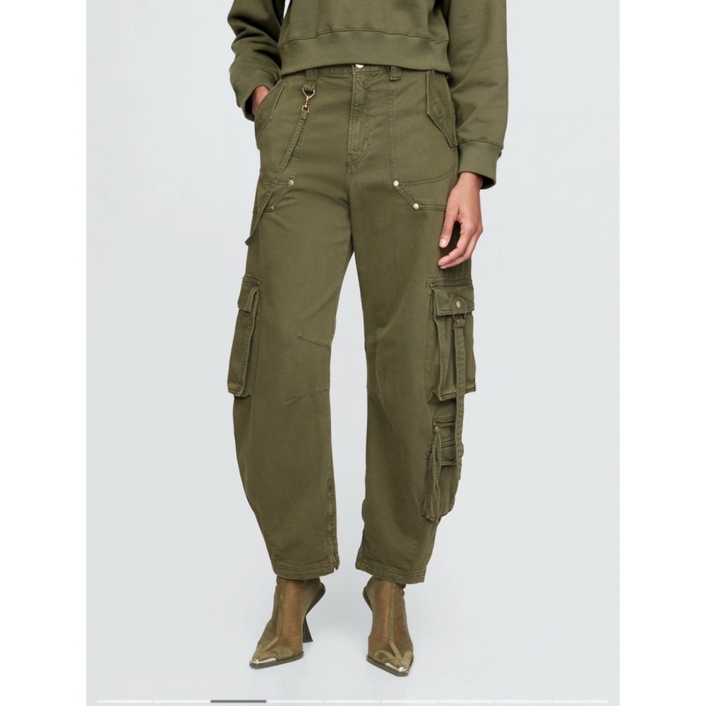 GAP X CULT GAIA CARGO BARREL PANTS OLIVE GREEN SZ 12 NWT